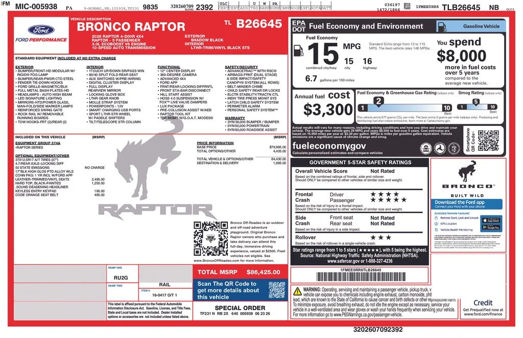 New 2026 Shadow Black Ford Raptor® image 7