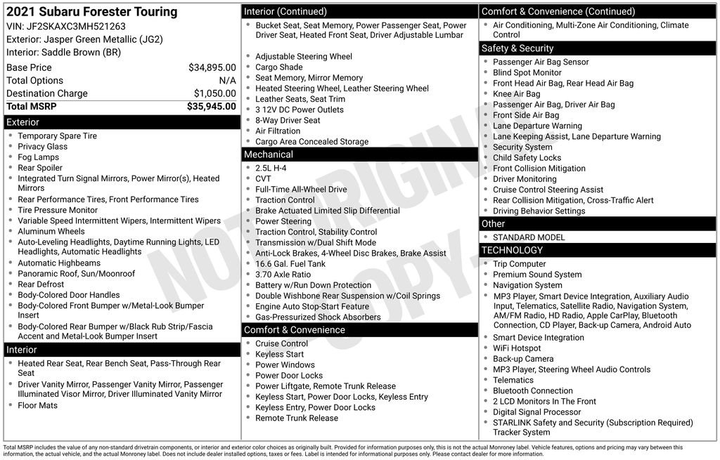Used 2021 Green Subaru Touring image 2