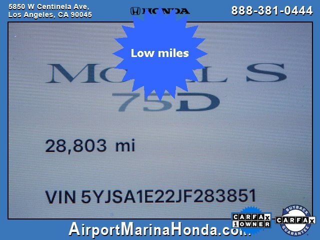 Used 2018 Tesla Model S 75D with VIN 5YJSA1E22JF283851 for sale in Los Angeles, CA