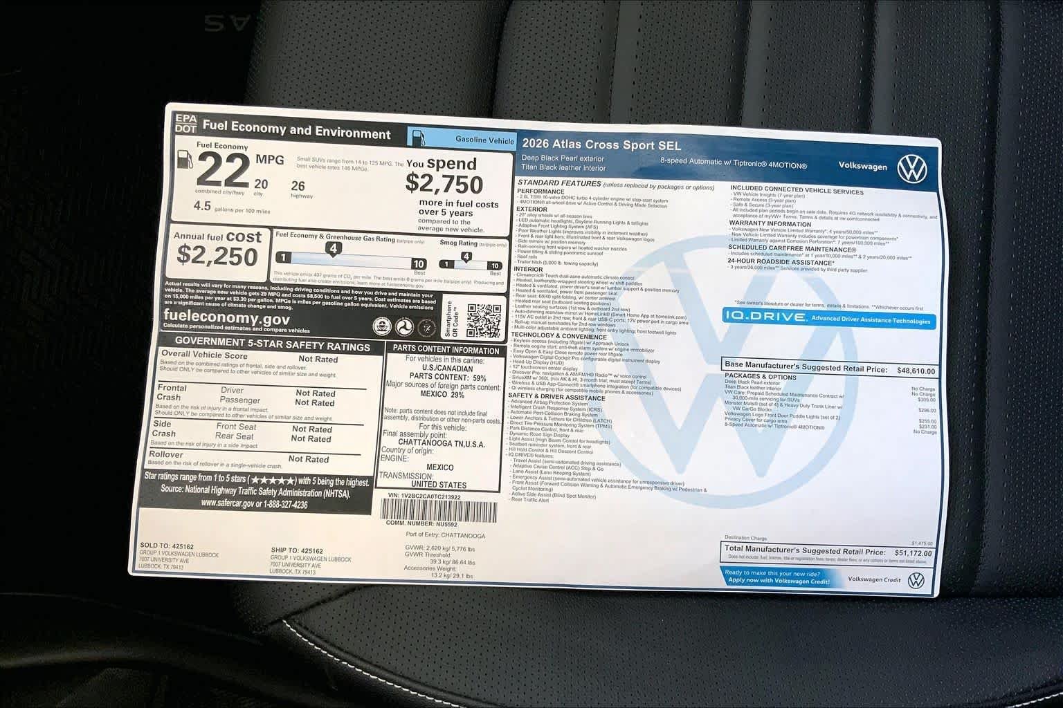 New 2026 Deep Black Pearl Volkswagen 2.0T SEL image 22
