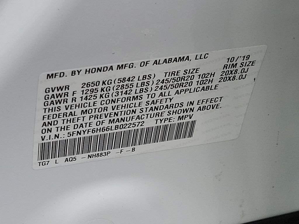 Certified Used 2020 Platinum White Pearl Honda Touring image 31