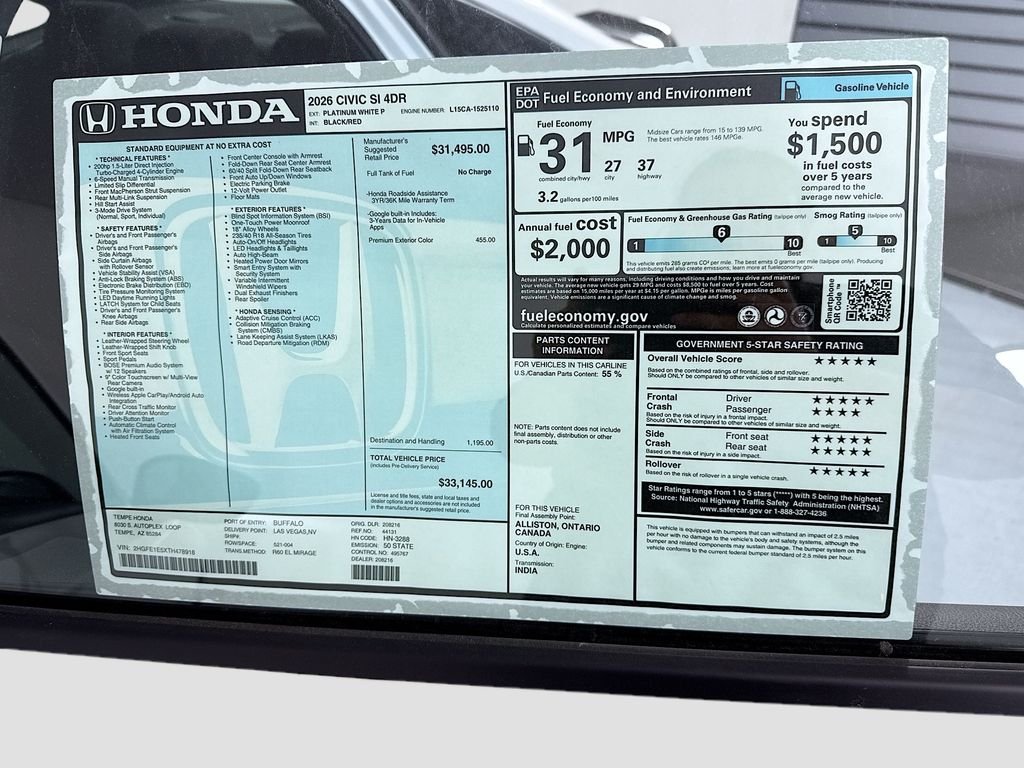 New 2026 Platinum White Pearl Honda  image 9
