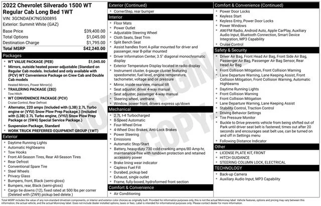 Used 2022 White Chevrolet WT image 7