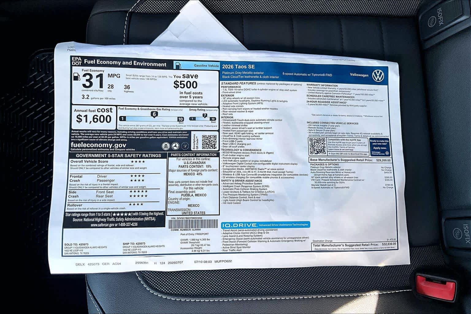 New 2026 Platinum Gray Metallic Volkswagen 1.5T SE image 22