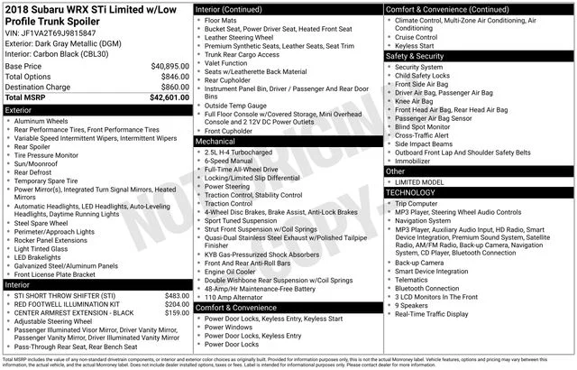 Used 2018 Dark Gray Metallic Subaru STi Limited image 36