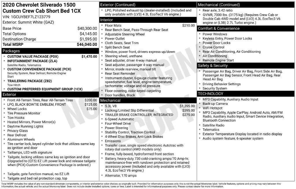 Used 2020 SUMMIT WHITE Chevrolet Custom image 7