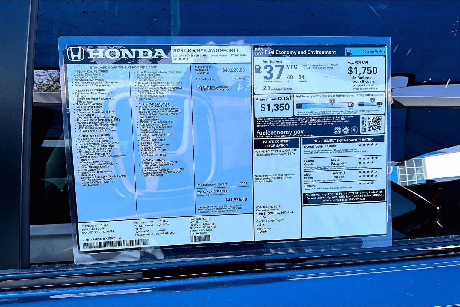 New 2026 Canyon River Blue Metallic Honda Sport-L image 19