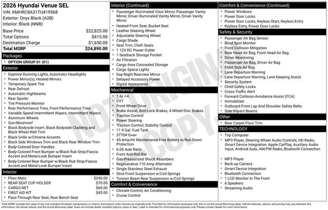 Used 2026 Black Hyundai SEL image 1