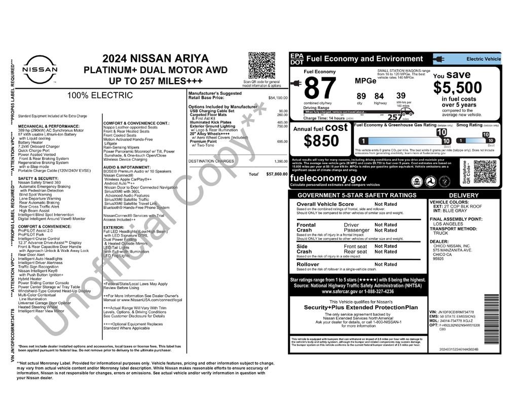 Used 2024 Nissan ARIYA Platinum+ with VIN JN1DF0CD8RM734778 for sale in Olympia, WA