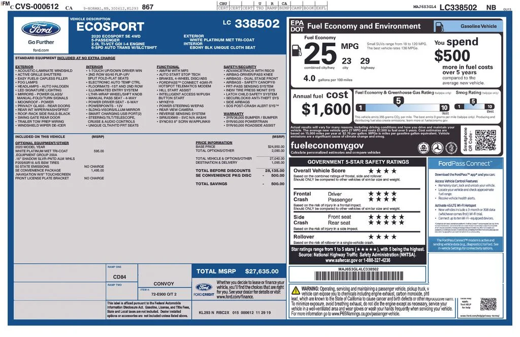 Used 2020 White Ford SE image 10