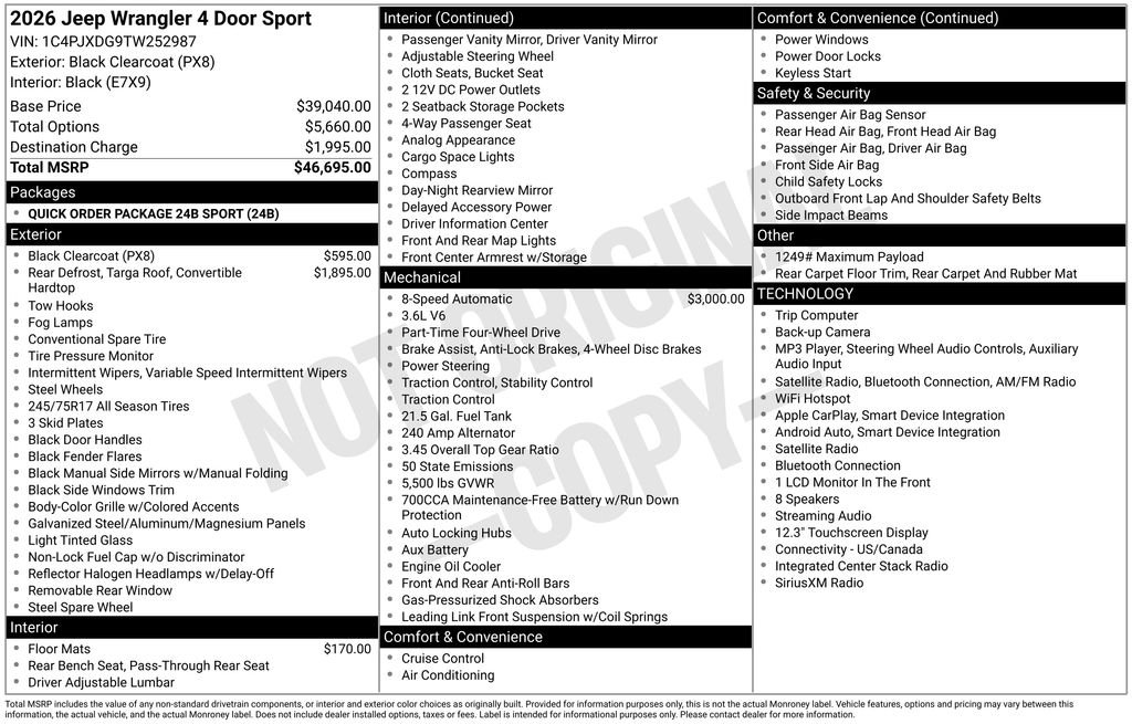 New 2026 Black Clearcoat Jeep Sport image 5