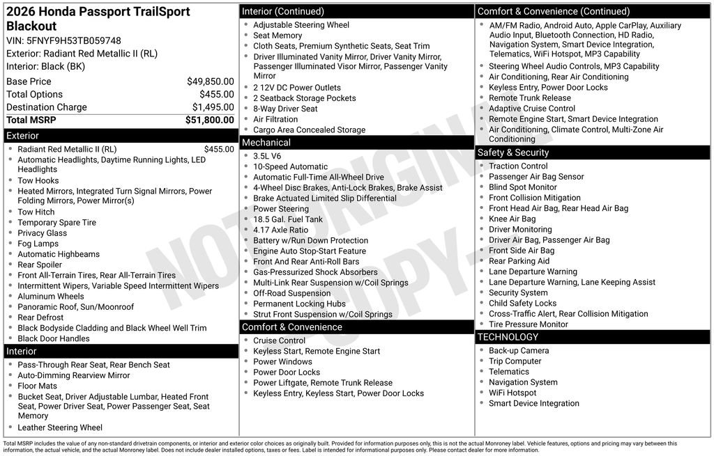Certified Used 2026 Radiant Red Metallic II Honda TrailSport Blackout image 40