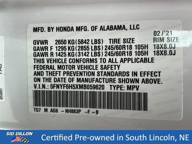 Used 2021 White Honda EX-L image 14