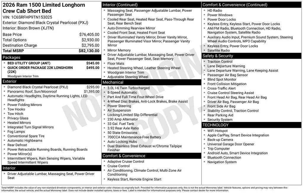 New 2026 Diamond Black Crystal Pearl-Coat Exterior Paint RAM Limited Longhorn image 7