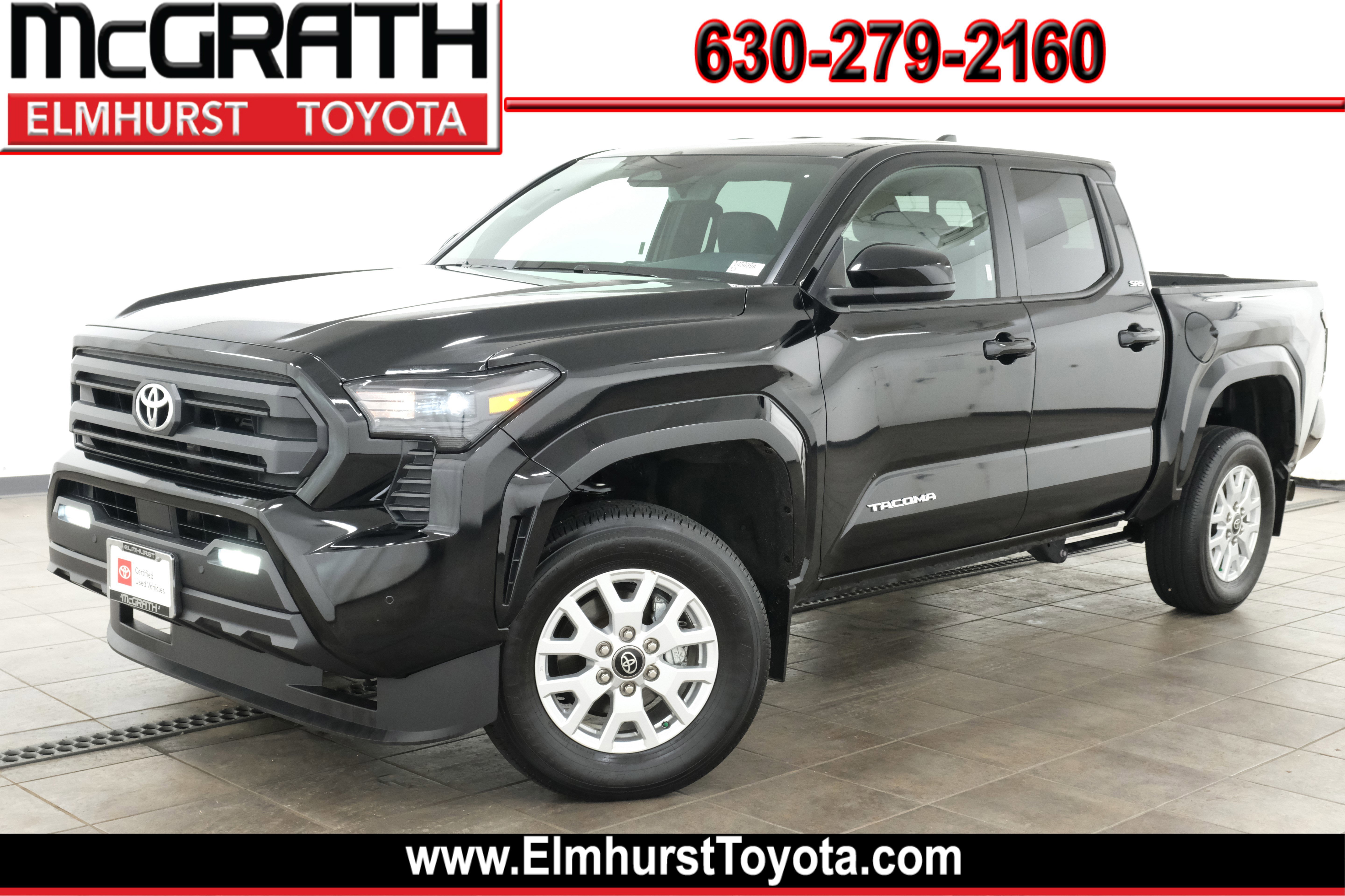 Black 2024 Toyota Tacoma SR5 Double Cab 4WD Pickup Truck Four-Wheel Drive 8-Speed Automatic
