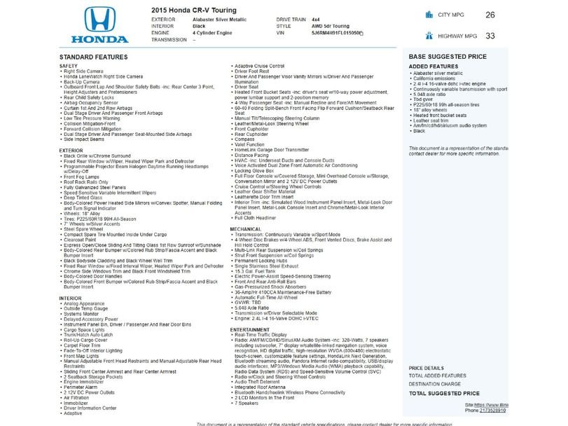 Used 2015 Honda CR-V Touring with VIN 5J6RM4H91FL015050 for sale in Champaign, IL