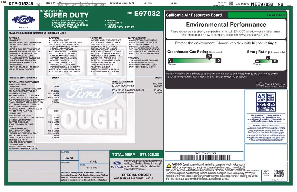 Used 2022 Star White Metallic Tri-Coat Ford Lariat image 35
