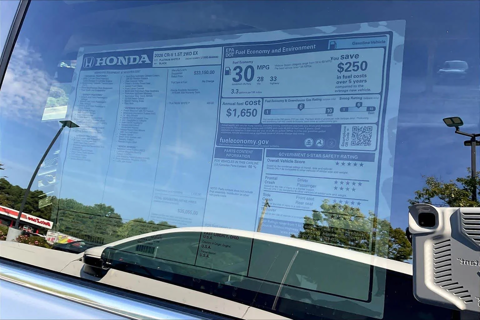 New 2026 Platinum White Pearl Honda EX image 20