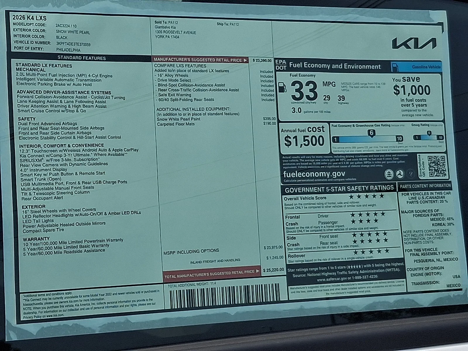 New 2026 White Kia LXS image 22