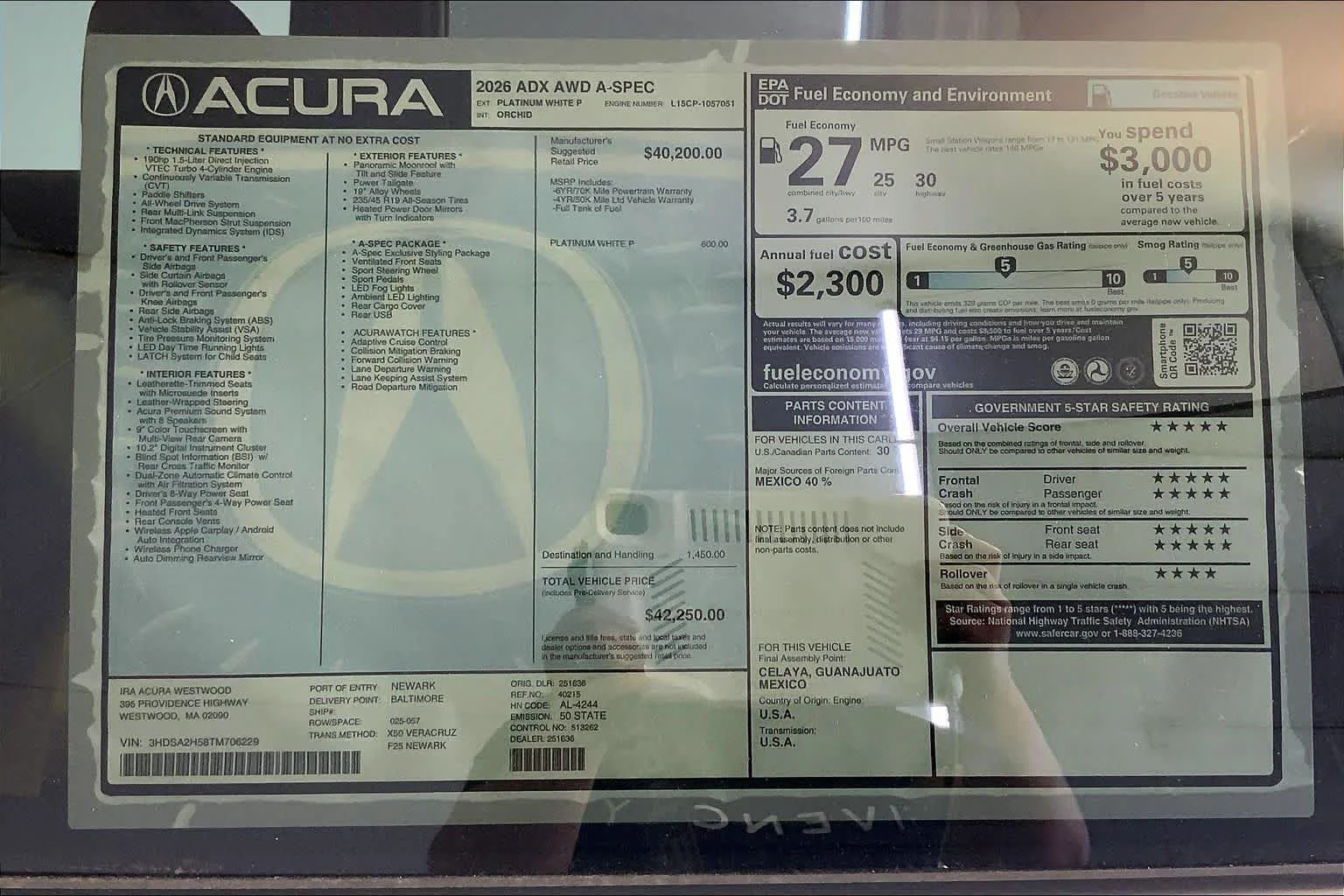 New 2026 Platinum White Pearl Acura With A-Spec Package image 19