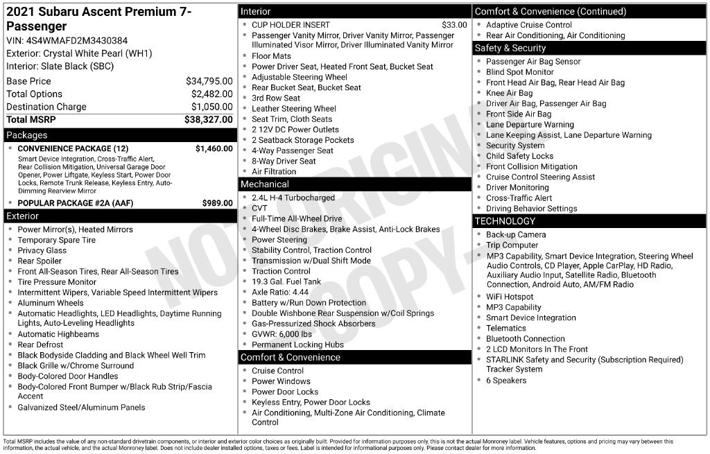 Used 2021 Crystal White Pearl Subaru Premium image 3