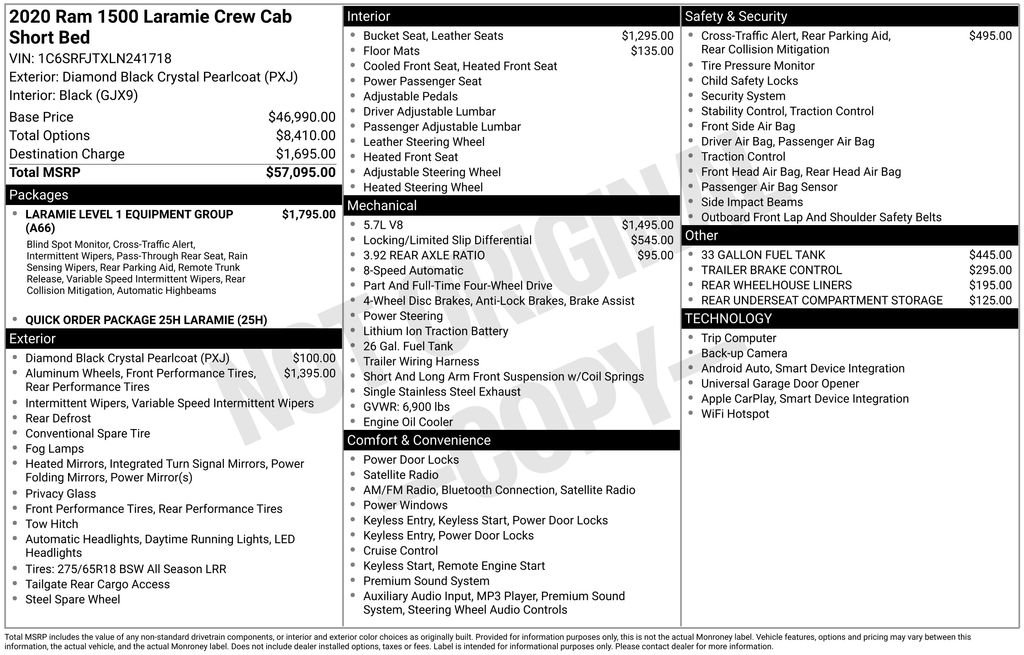 Used 2020 RAM Ram 1500 Pickup Laramie with VIN 1C6SRFJTXLN241718 for sale in Elk River, Minnesota