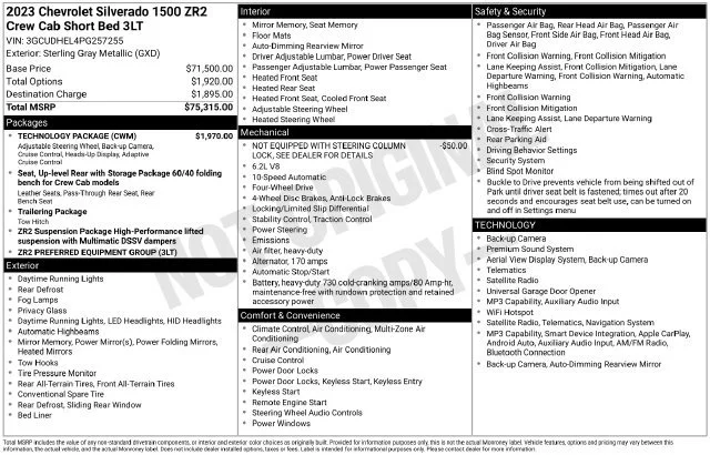 Used 2023 STERLING GRAY METALLIC Chevrolet ZR2 image 1