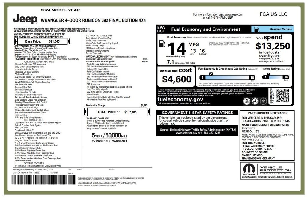 Used 2024 Black Jeep Rubicon 392 Final Edition image 3