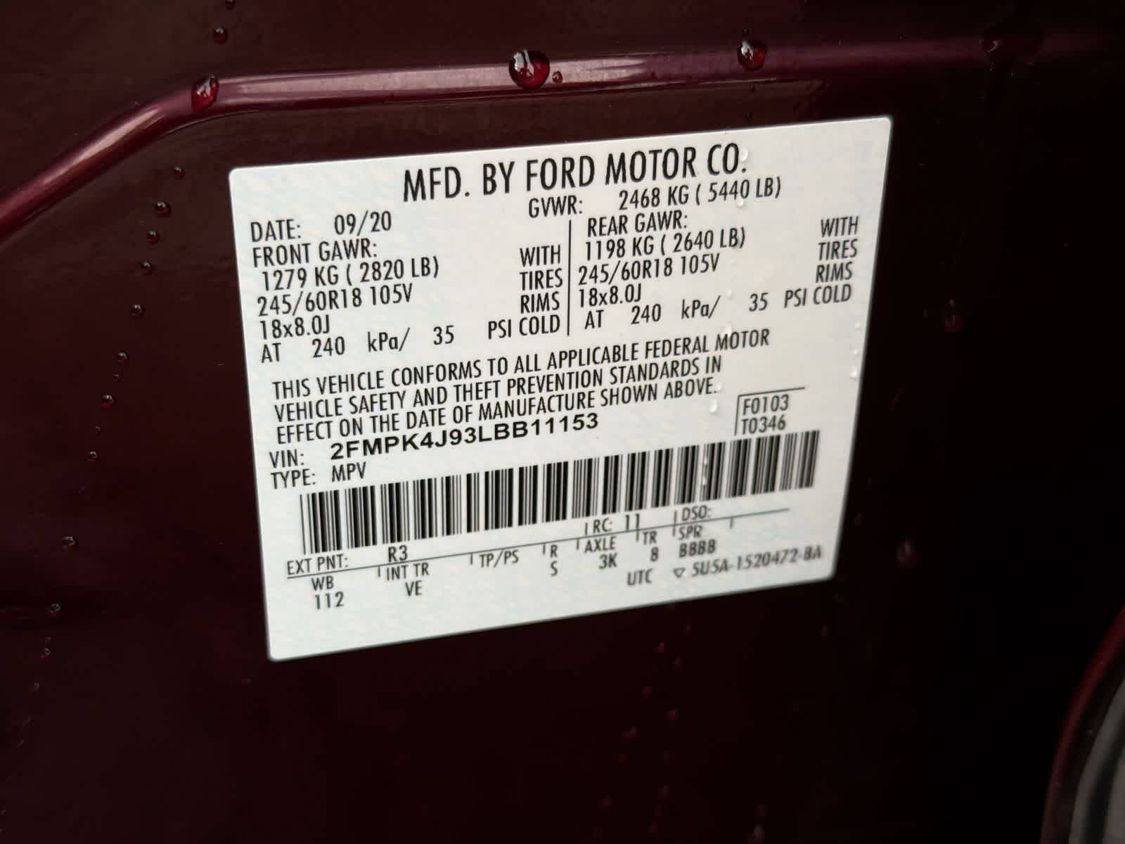 Used 2020 Burgundy Velvet Metallic Tinted Clearcoat Ford SEL image 37