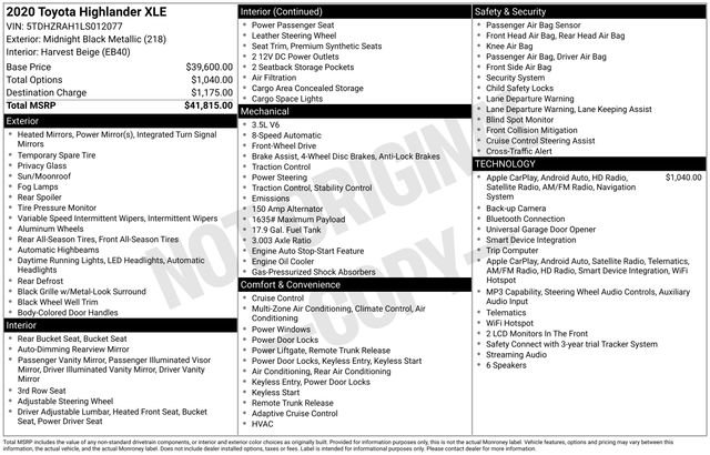 Used 2020 Black Toyota XLE image 10