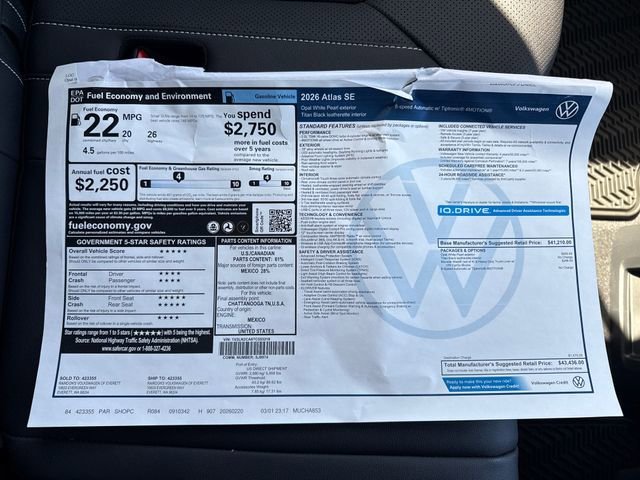 New 2026 Opal White Pearl Volkswagen 2.0T SE image 25