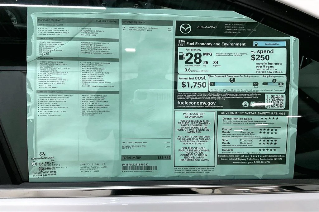 New 2026 Snowflake White Pearl Mazda 2.5 S Carbon Edition AWD image 13