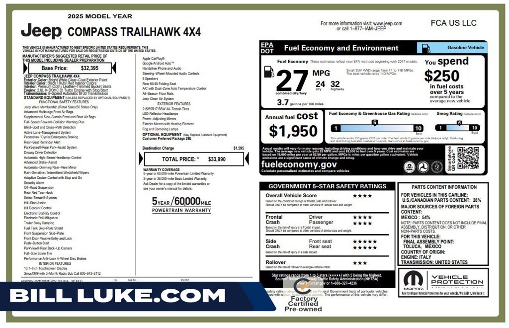 Certified Used 2025 White Jeep Trailhawk image 1