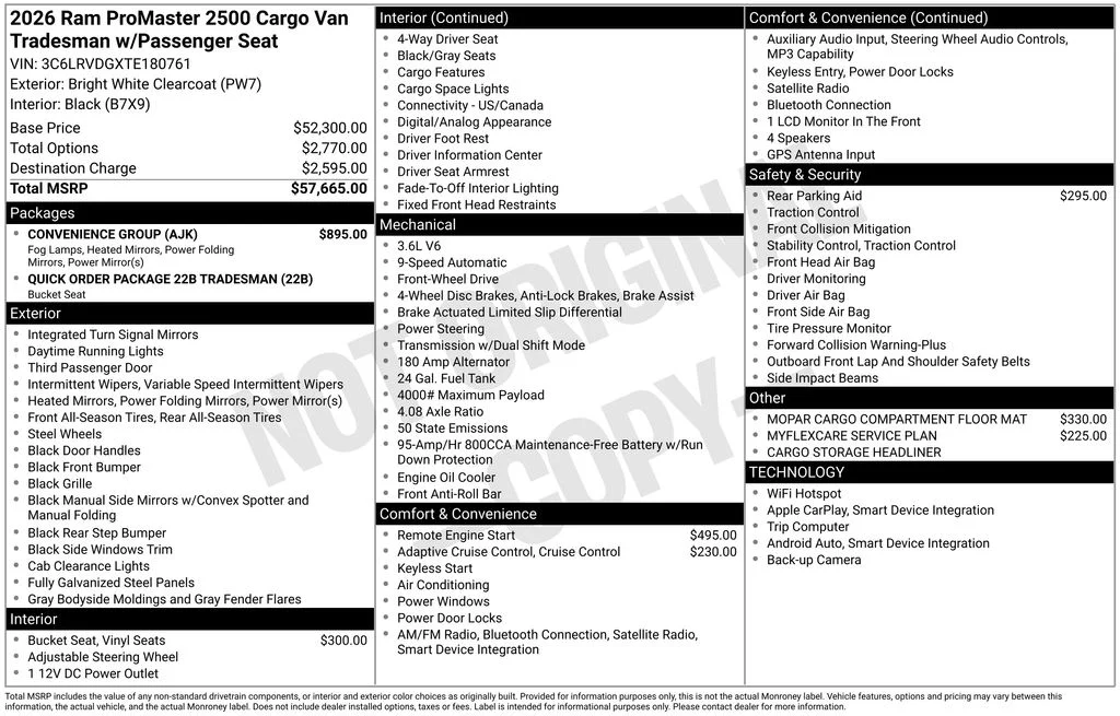 New 2026 Bright White Clear-Coat Exterior Paint RAM High Roof image 5