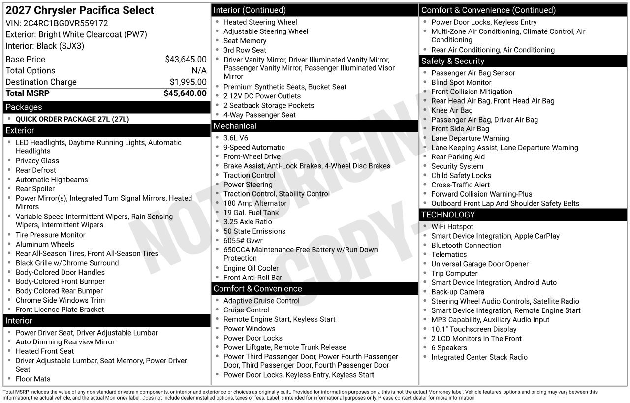 New 2027 Bright White Clear-Coat Paint Chrysler Select image 27