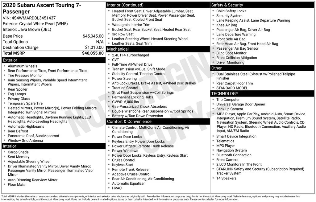 Used 2020 White Subaru Touring image 2