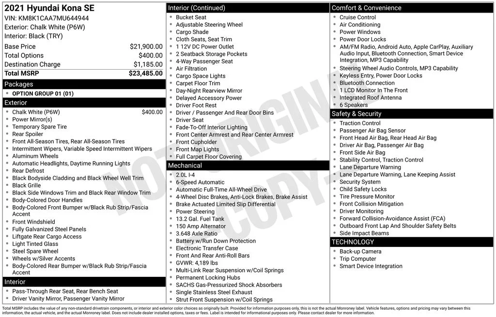 Used 2021 White Hyundai SE image 7