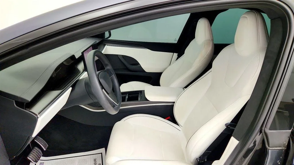 Used 2024 Stealth Grey Tesla Plaid AWD w/ White & Black Vegan Leather Interior image 12