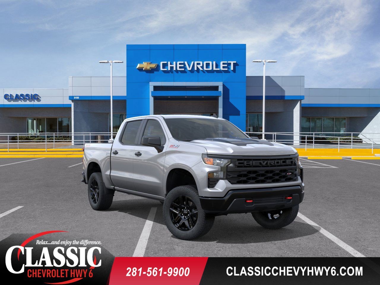 Sterling Gray Metallic 2026 Chevrolet Silverado 1500 Custom Trail Boss Crew Cab 4WD Pickup Truck Four-Wheel Drive