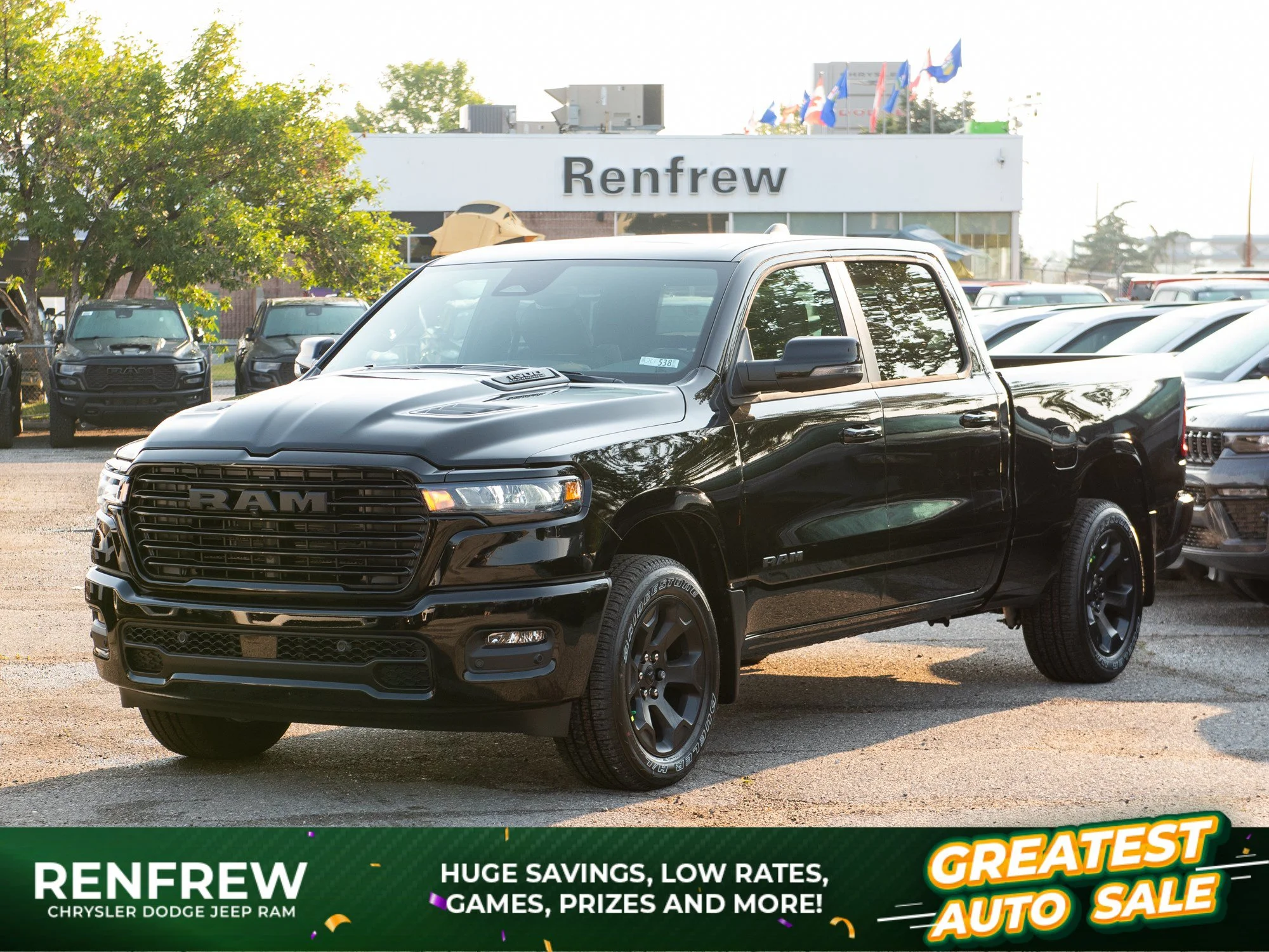 New 2026 Black RAM Sport* Crew Cab 4x4, Panoramic Sunroof, Heated Seats/Wheel, Alpine Audio image 1