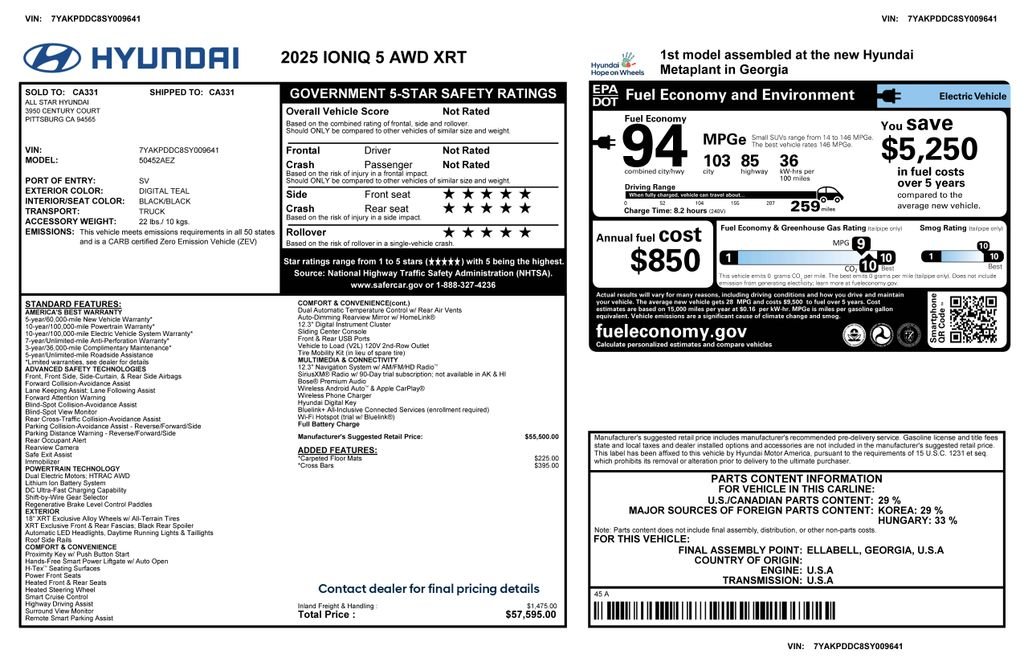 Used 2025 Hyundai IONIQ 5 XRT with VIN 7YAKPDDC8SY009641 for sale in Tempe, AZ