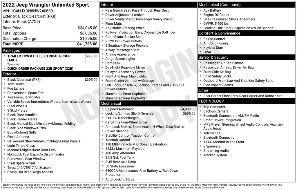 Used 2022 Black Jeep Unlimited Sport image 8