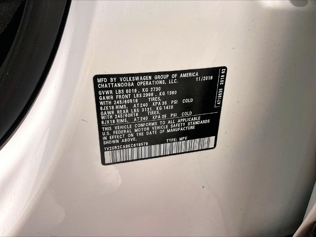 Used 2019 White Volkswagen 3.6L V6 SE image 36