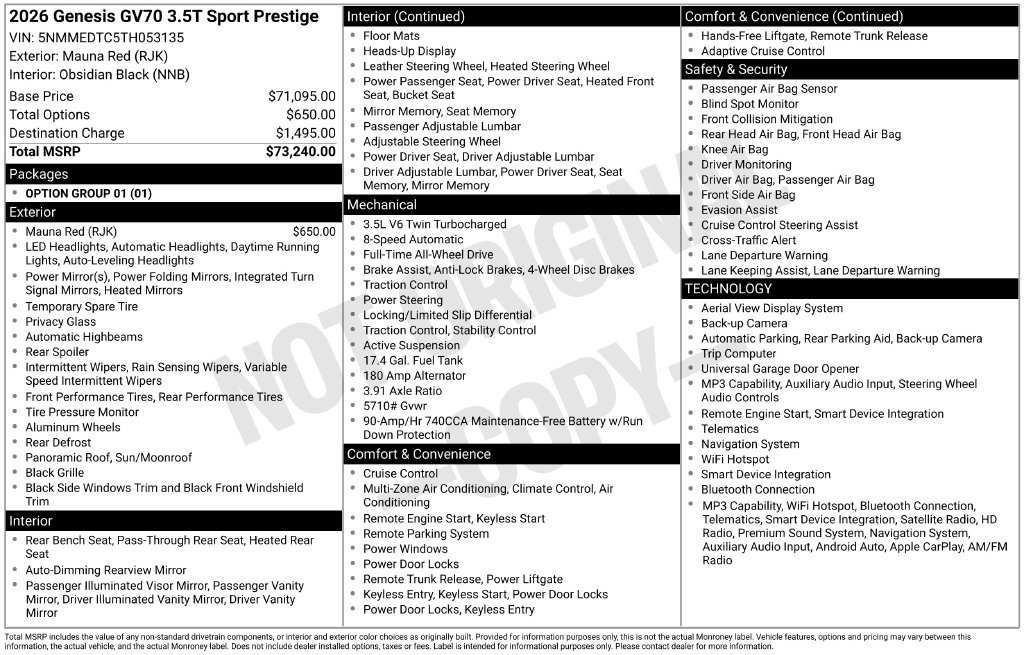 Certified Used 2026 Red Genesis 3.5T Sport Prestige image 26