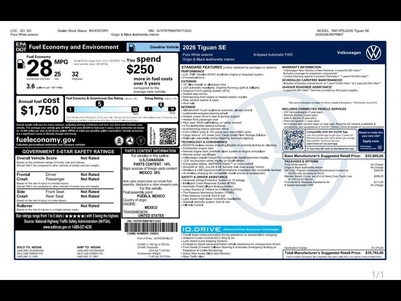 New 2026 Pure White Volkswagen SE image 4
