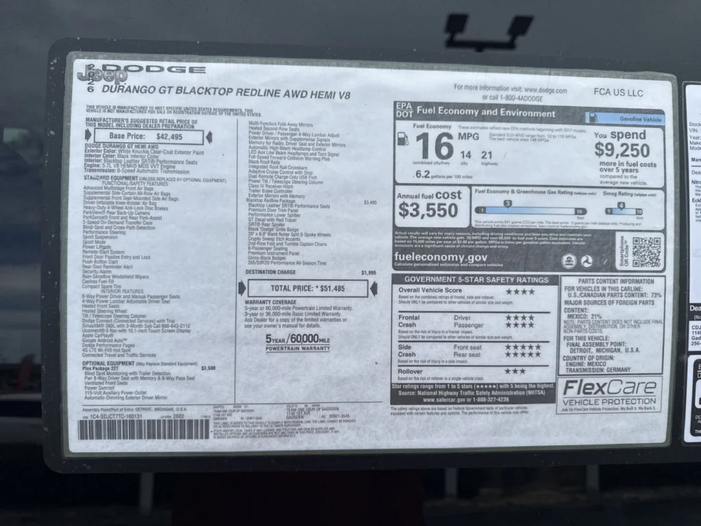 New 2026 White Knuckle Clear-Coat Exterior Paint Dodge GT Plus HEMI V8 image 48
