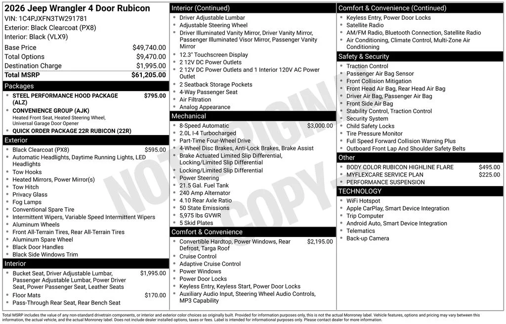 New 2026 Black Clearcoat Jeep Rubicon image 9
