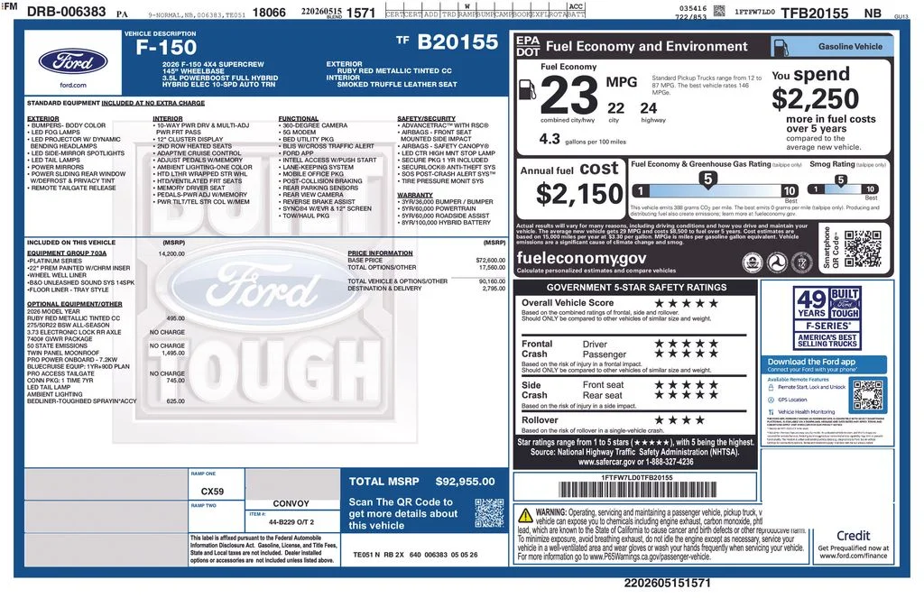 New 2026 Ruby Red Metallic Tinted Clearcoat Ford Platinum® image 23
