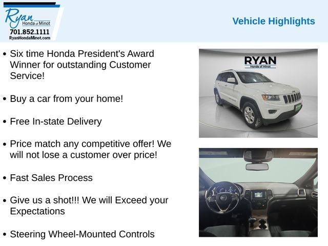 Used 2015 Jeep Grand Cherokee Laredo E with VIN 1C4RJFAG4FC884616 for sale in Minot, ND