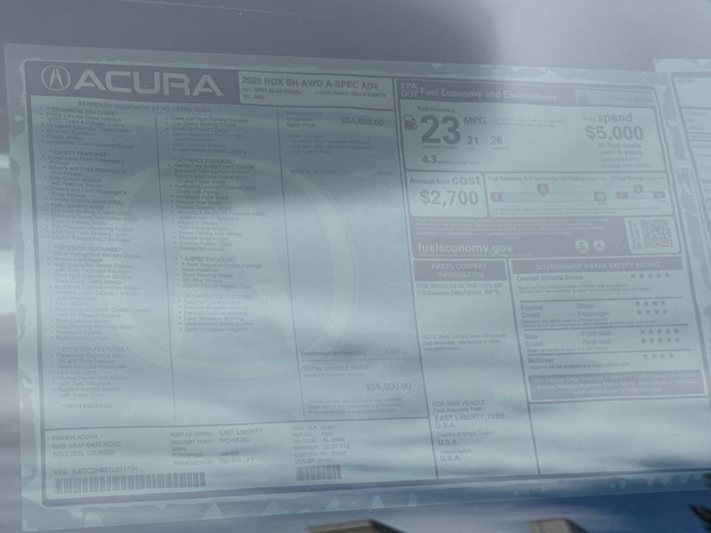 New 2026 Apex Blue Pearl Acura A-Spec Advance Package image 28